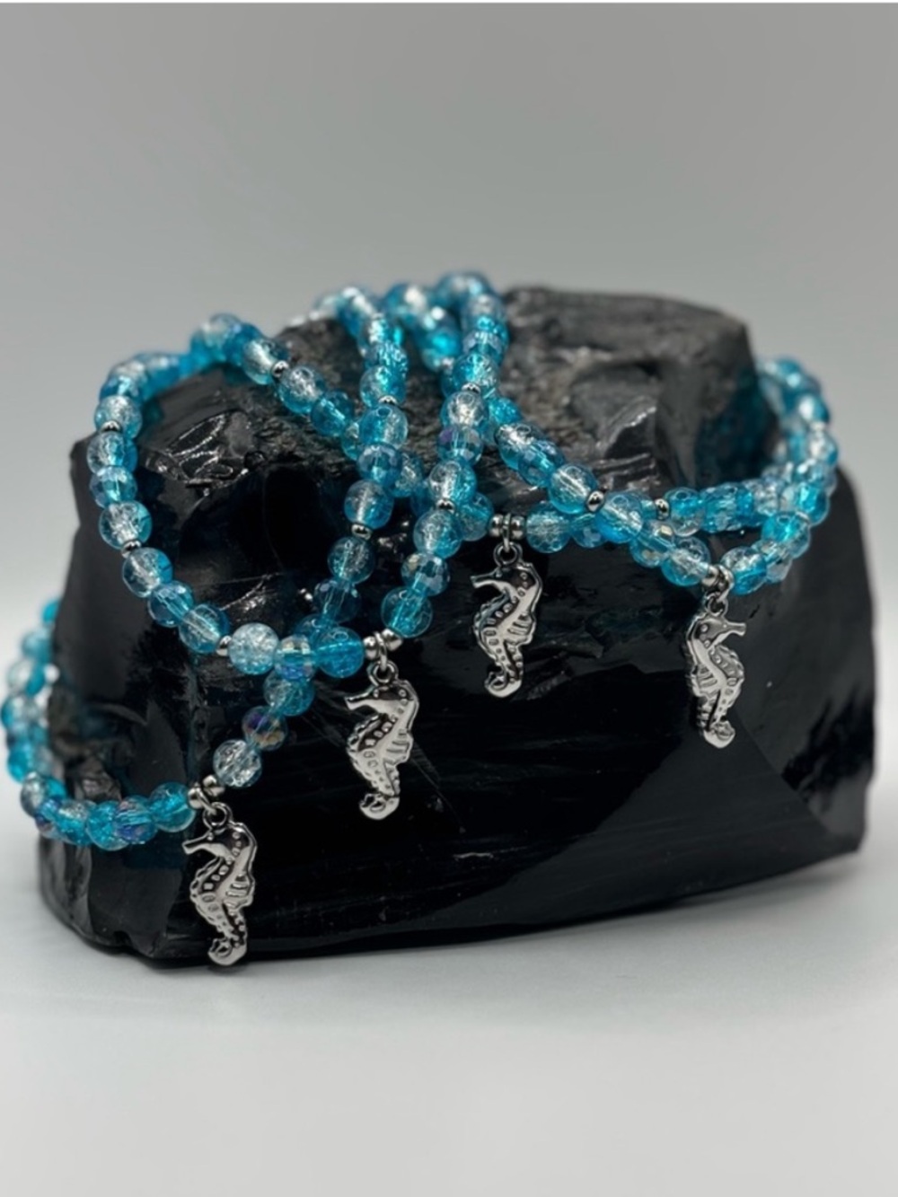 *ANKLET* Silver Seahorse & Glass Stretchy Anklet